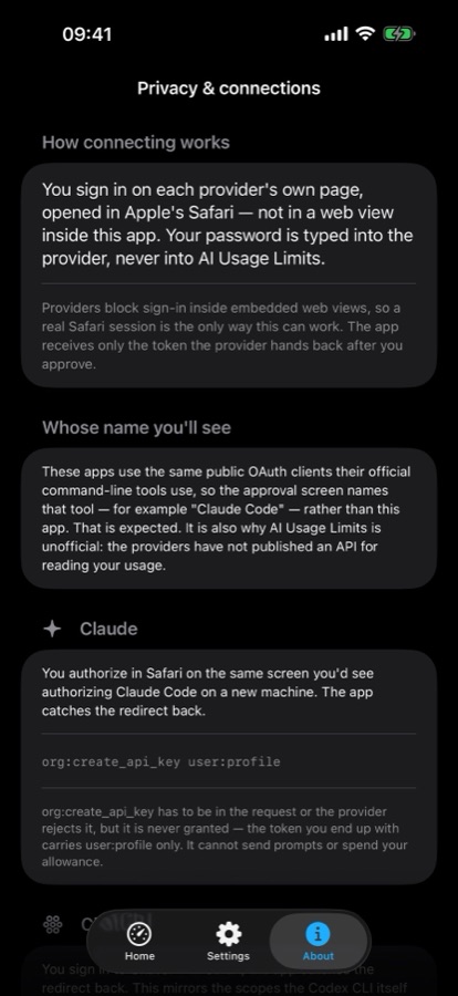 Privacy and connections screen explaining how sign-in works