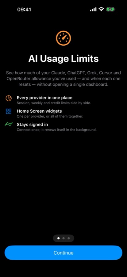 Onboarding screen introducing AI Usage Limits